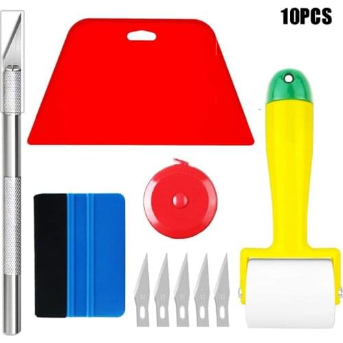 Window Tint Kit Wrap Tools Kit Razor Blades Card Scraper Tool Conqueror Corner Shank Shower Tint Felt Squeegee Knife Film Instal