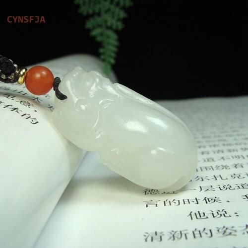 CYNSFJA New Real Rare Certified Natural Hetian Mutton-fat Jade Nephrite Lucky Wealthy Pixiu Jade Pendant High Quality Carved
