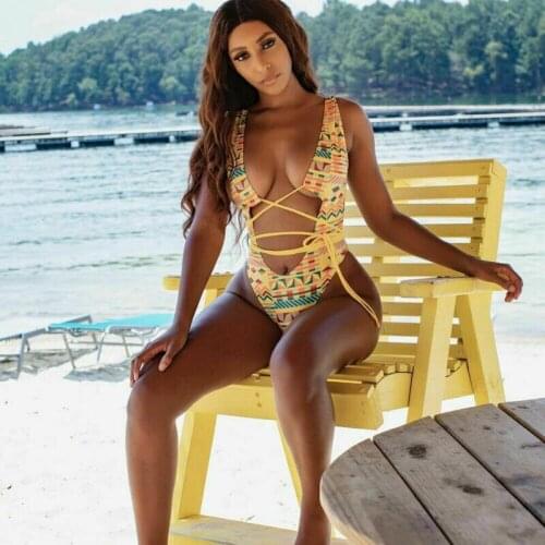 Brand New Women Sexy Halter One Piece Swimwear Monokini Ladies Bandage Striped Swimsuit Bikini Push Up Bathing