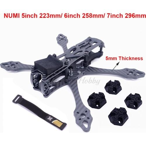 NUMI 5inch 223mm 6inch 258mm 7inch 296 296mm X-type split 5mm Arm Carbon Fiber Frame kit For AirUnit TPU Part FPV RC Drone QAV-S