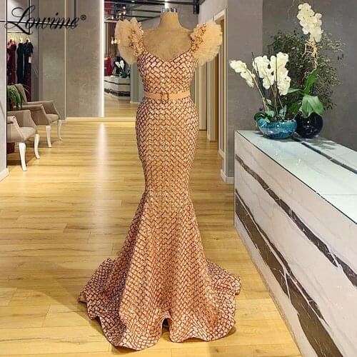 Saudi Arabia Formal Dress Sequins Mermaid Party Dress Dubai Celebrity Evening Gown 2020 Pageant Prom Dresses Robe De Soiree