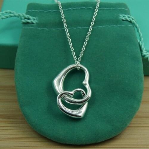 BABYLLNT 925 Silver Double Heart Pendant Necklace 18 Inch Chain For Women Wedding Engagement Fashion Charm JewelryGift