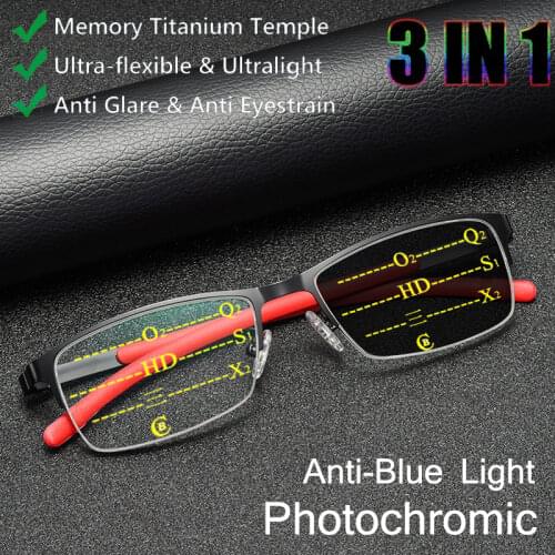 High Quality intelligent Progressive Reading Glasses Women Men Multifocal Anti-blue light Rimless Presbyopia Eyewear Metal Frame