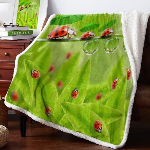 Plant Green Leaf Ladybug Warm Soft Blanket Office Sofa Plush Blanket Bedspreads Quilt Drop Ship Home Decorations