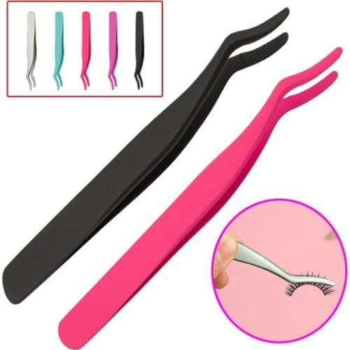 Hot Sale Colored Eyelash Grafting Supplies Eyelash Extension Tweezers Makeup Tools Professional Curved Portable Eyebrow Tweezers