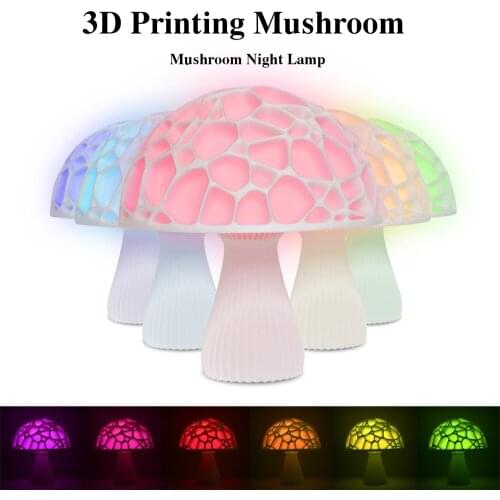 Romantic 3D Printing Mushroom Lamp Colorful Rechargeable Night Light For Moon light with 16Colors Remote Holiday Decor Gift