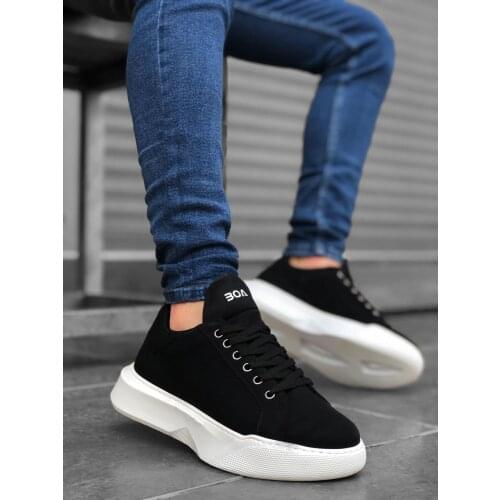 BA0161 Laced High Base Black White Sport Shoes