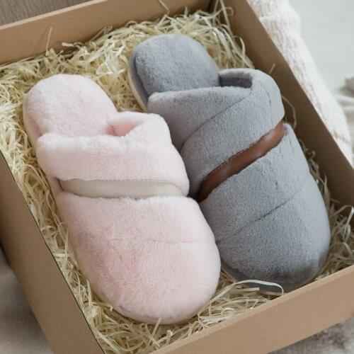 Cotton Slippers Womens Winter Plush Indoor Warm Couples Home Mens Plush Slippers Students Mules Shoes Women Woman Shoes