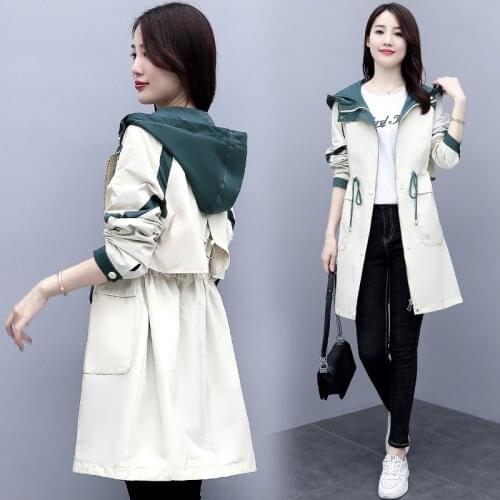 2020 Spring Autumn Classic Long Trench Women Coat Casual Thin Women Windbreaker Female Overcoat Hooded Coat Female Slim Outwear