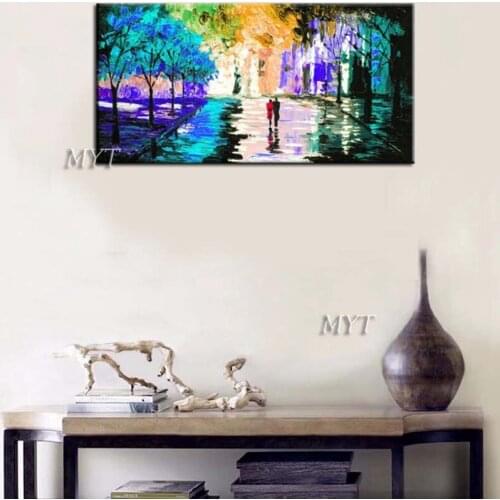 Street scene abstract after the rain, hand painting, oil painting canvas, wall art painting sitting room