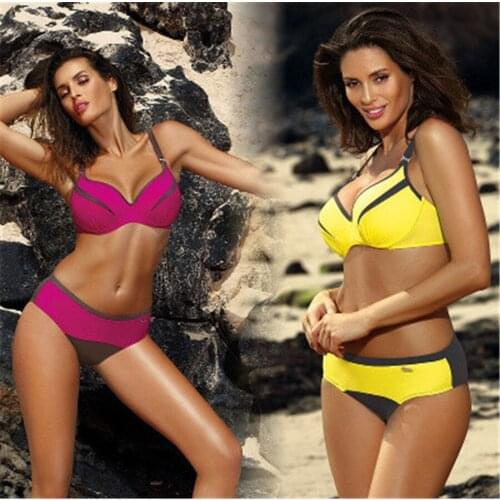 YICN Sexy Push Up Bikinis Set Swimwear Women Swimsuits Bathing Suit Women Halter Soild Patchwork biquini Beach Wear Bikini 2021