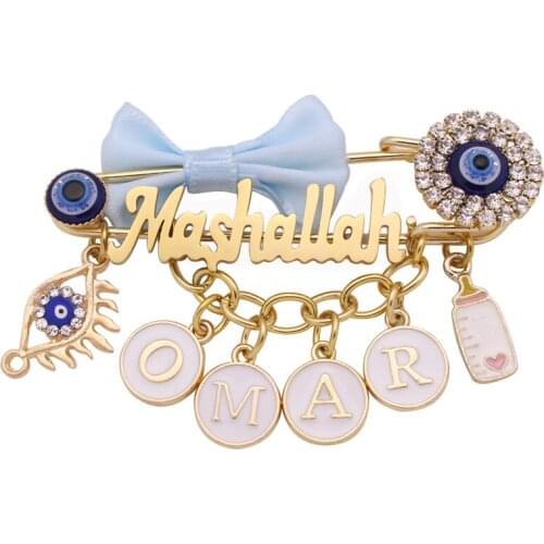 Customise english name muslim Allah Mashallah Baby pink brooch Pin