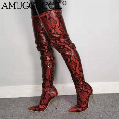 Customize 2021 New Plus Big Size 35-47 Red Fashion Sexy Over The Knee Thigh High Heel Autumn Female Lady Women Boots X1939