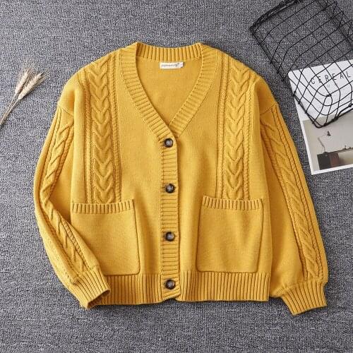 Cardigan Twisted loose sweater Long sleeve Thicken Japanese student High school women sweater