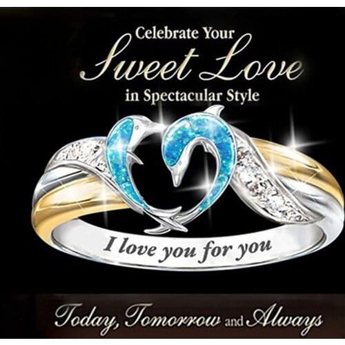 Women Ring Creative Heart Dolphin Parent Child Zircon Rings For Party Wedding Engagement Cocktail Jewelry Valentines Day Gifts