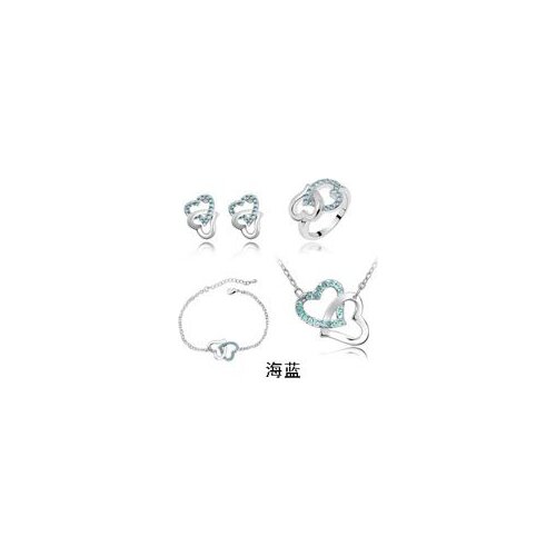 Fine JewelryQiLeSen Womens Fashion 925 Sterling Silver Jewelry, Austrian Aquamarine Crystal Wedding Heart Heart Set s046