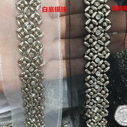 2yards beaded trim 2cm bead rhinestone Lace trimming for sash, headband, top quality wedding decors