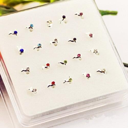 20PCS/One Box Nose Stud Multicolor Zirconia Dolphin Nose Piercing Fake Piercing Jewelry Fashion Gift