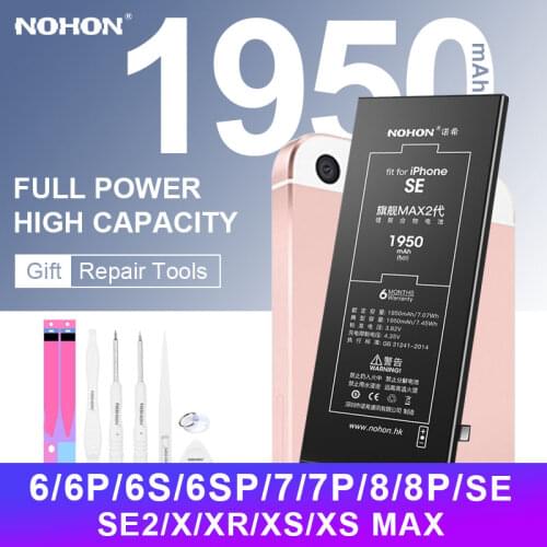 NOHON for iPhone SE Battery for iPhone 6 7 8 Plus X Xr Xs Max High Capacity Bateria for iPhone7 iPhone6S