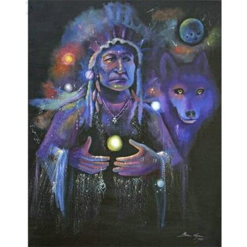 Diamond Embroidery Indian man and wolf 5d Diy Diamond Painting Stickers Mosaic Beadwork Paintings By Number Rhinestones icon