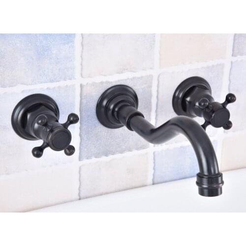 Oil Rubbed Bronze Bathroom Basin Faucet 3 hole Double Cross Handle Wall Mounted Bathroom Sink Faucet Hot Cold Tap Nsf500