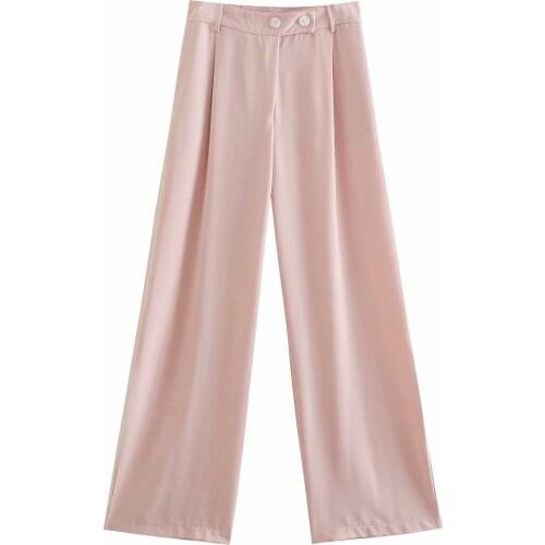 Summer new European and American womens fashion front double-breasted neutral wind loose casual straight pants pants DLZK259