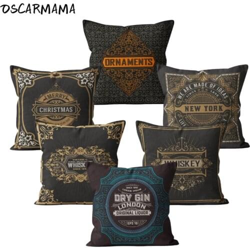 Black Pub Bar Decor Tequila Whiskey Alcohol Rum Metal Tin Signs Liquor Symbol Vintage Art Fundas Para Cojine 40 45 50 Cushion