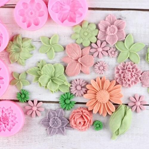Flower Silicone Mold Cupcake Topper Fondant Cake Decorating Tools Birthday Polymer Clay Candy Molds Chocolate Gumpaste Moulds