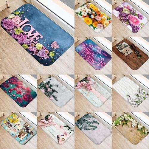 Flower Pattern Kitchen Entrance Door Mat 40*60cm Coral Velvet Carpet Doormat Colorful Indoor Floor Mats Anti-Slip Rug 48259-2