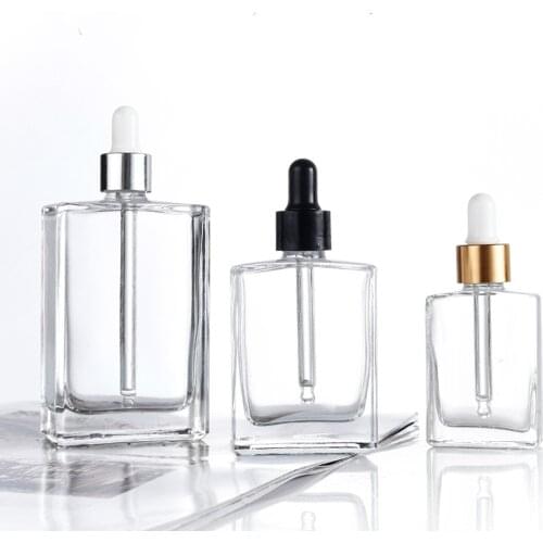CBD hemp oil essential oil dropper bottles 30ml 50ml 100ml rectangle square glass dropper bottle gold silver dropper containers