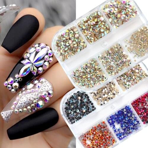 Crystal Glass Nails Art Rhinestones AB White Nail Stones Flatback Diamond Nail Art Design Charm Gems Nails Accessories SA1926