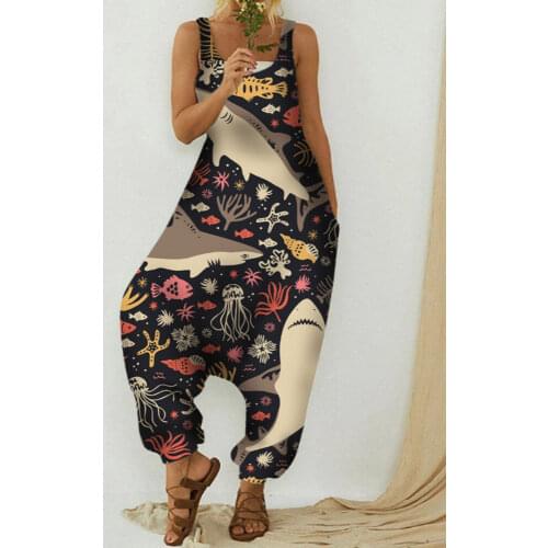 Summer Women Casual Sleeveless Jumpsuits Ladies Solid Bodysuit Wide Leg Outdoor Large Pockets Elegant Loose Long Pants Trousers
