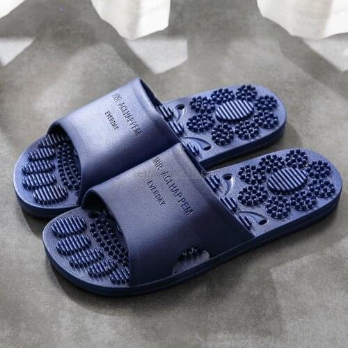 Summer mens Massage Slippers Shoes Mens Fashion Indoor Home Slippers Blue Stripe Health Care Taichi Foot Massage Slippers