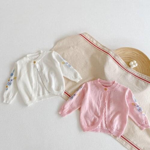 Toddler Baby Girl Summer Clothes Cotton Sweet Flower Embroidery Long Sleeve Coat Kid Sun Protection Knitted Cardigan Coats