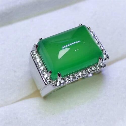 Vintage Real Silver Men Ring Natural Green Jade Emerald Gemstone Wedding Ring For Man Engagement Fine Silver 925 Jewelry 2020