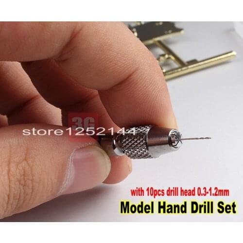 Precision Model Hand Drill Set with 10pcs 0.3mm-1.2mm Drill Head For Model DIY Drill Tool Gundam Model Tool