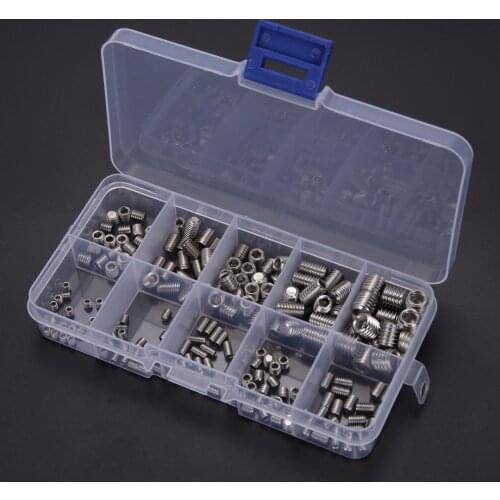 200pcs Hex Hexagon Socket Screw Set Stainless Steel Flat Point Grub Screw Assortment Kit M3/M4/M5/M6M8 Headless Set Screw