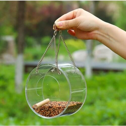 Newest Acrylic Bird Feeder Food Box Anti-scatter Parrot Feeder With Stand Birds Feeding Supplies Hanging Feeding Box Outdoor