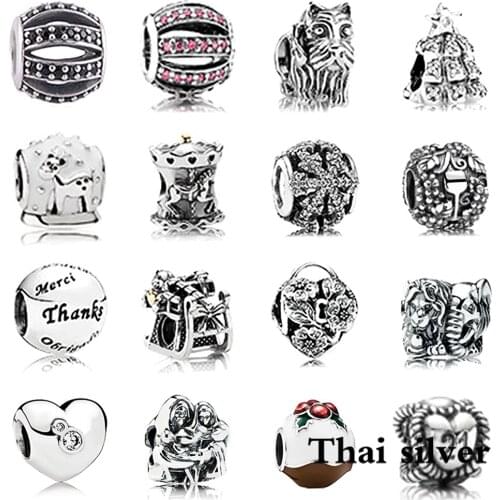 2019 NEW Thai Silver Retro Christmas Tree Snowflake Carousel Elephant Family Beaded Charm Collection Original Limited Edition