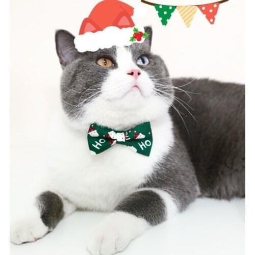 Pet Memorial Christmas Bowknot Collar for Cats Adjustable Anti-suffocation Bowtie Cat Dog Necklace