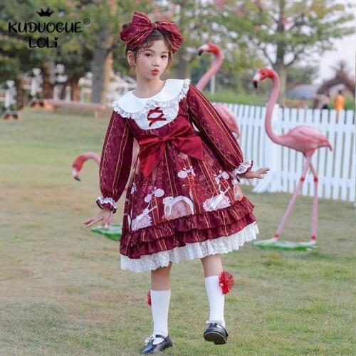 Princess Girls Lolita OP Dress Childrens Long-sleeve Ruffles Ball Party Kids Costumes Set With Headwear A Lazy Cats Daily Life