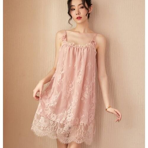 Plus Size Night Dress Loose Sexy Lace Elastic Off Shoulder Sling Nightgown Lingerie Women Sleepwear Large Size Home Clothing New