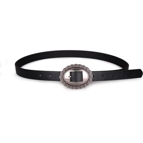 New womens round buckle retro simple western buckle belt black and tan color BL524