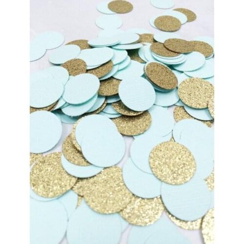 Robin Egg Blue & Gold Glitter Confetti | Circle Confetti | Bridal Shower Table decor scrapbook Confettis