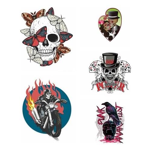 Punk Iron-On Transfers Skull Heat Transfer PVC Patch For Clothes Thermal Transfer Hot Vinyl Iron Stickers Apparel Accessory