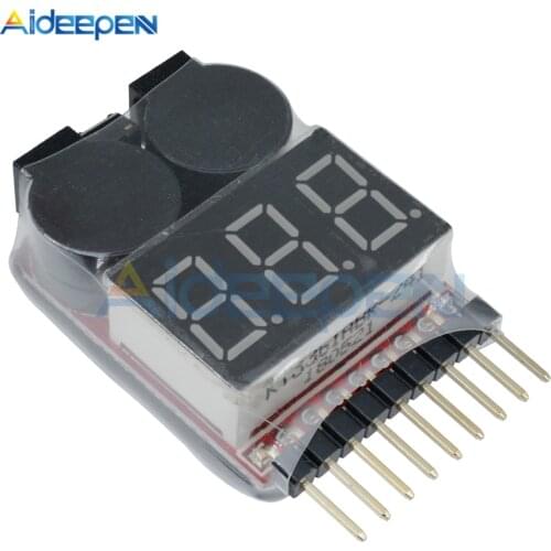1-8S Lipo/Li-ion/Fe Battery Voltage 2 In 1 Tester Low Voltage Buzzer Alarm Test Tools for RC Car Boat
