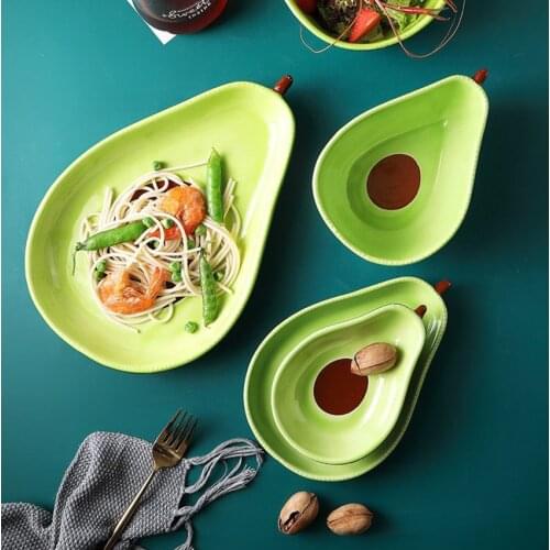 Avocado Shape Ceramic Serving Plate S/ M/ L Tableware Bowls Dinner Serving Dishes for Salad, Pasta, Soup and Fruit, Rice