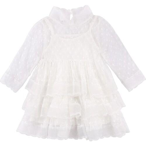 Kids Baby Girls Party Princess Wedding Long Sleeves Lace Tulle Dress Clothes Sundress Solid Cute