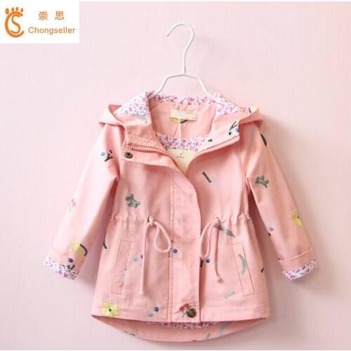 2018 New Autumn Winter Printed Hooded Windbreaker Children Outerwear Girls Coat Kids Jacket Children Clothing