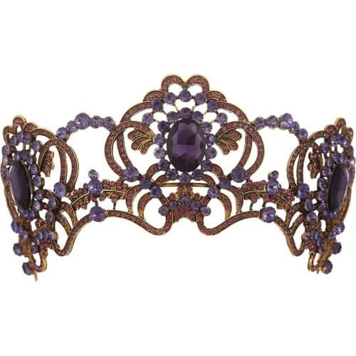 Vintage Purple Wedding Crown Hair Jewelry Headpiece Crystal Bridal Tiara And Crowns Princess Wedding Hair Accessories Hot Sale